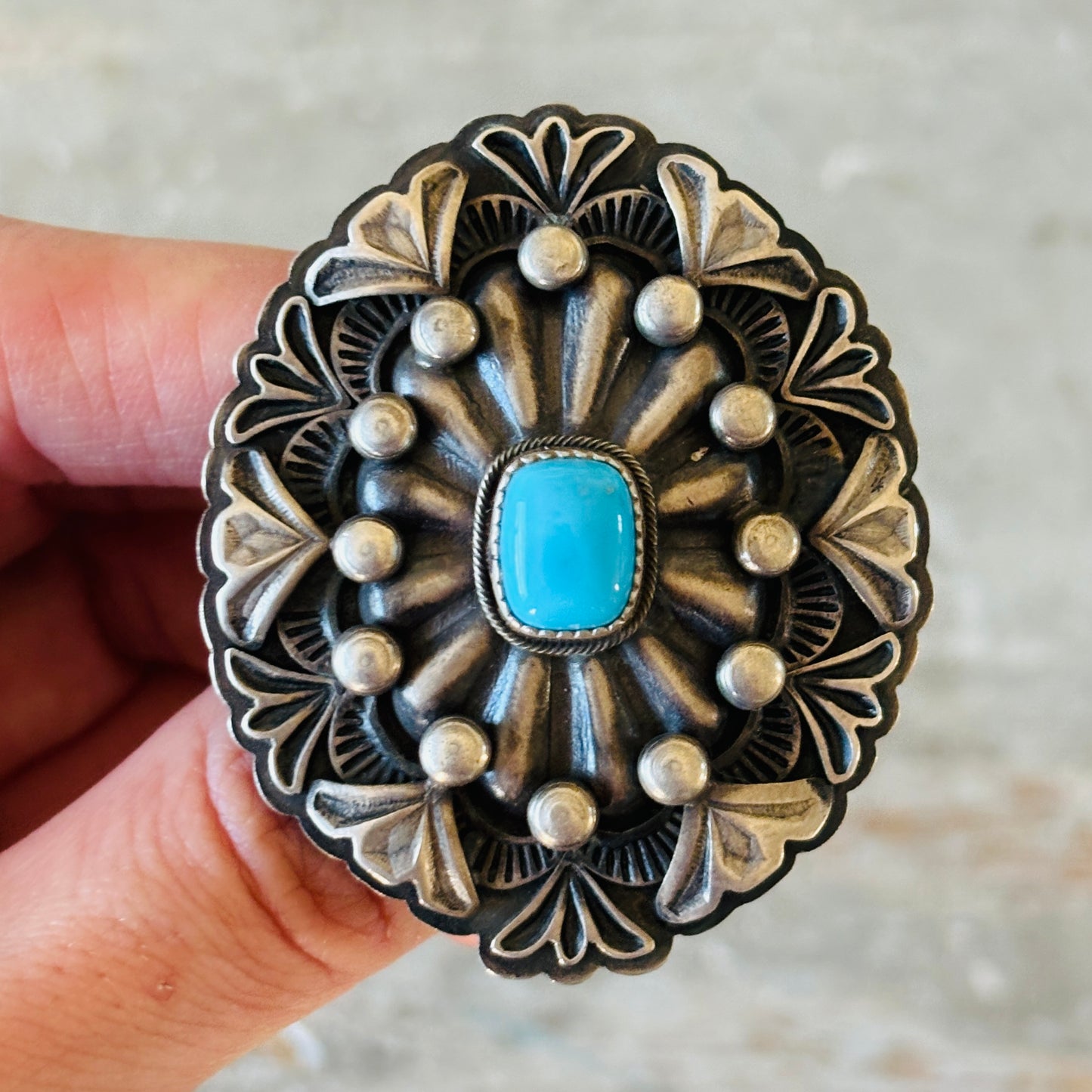 Navajo Derrick Cadman Sterling Silver & Kingman Turquoise Statement Ring