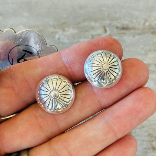 Navajo Mazzie Yazzie Sterling Silver Button Earrings