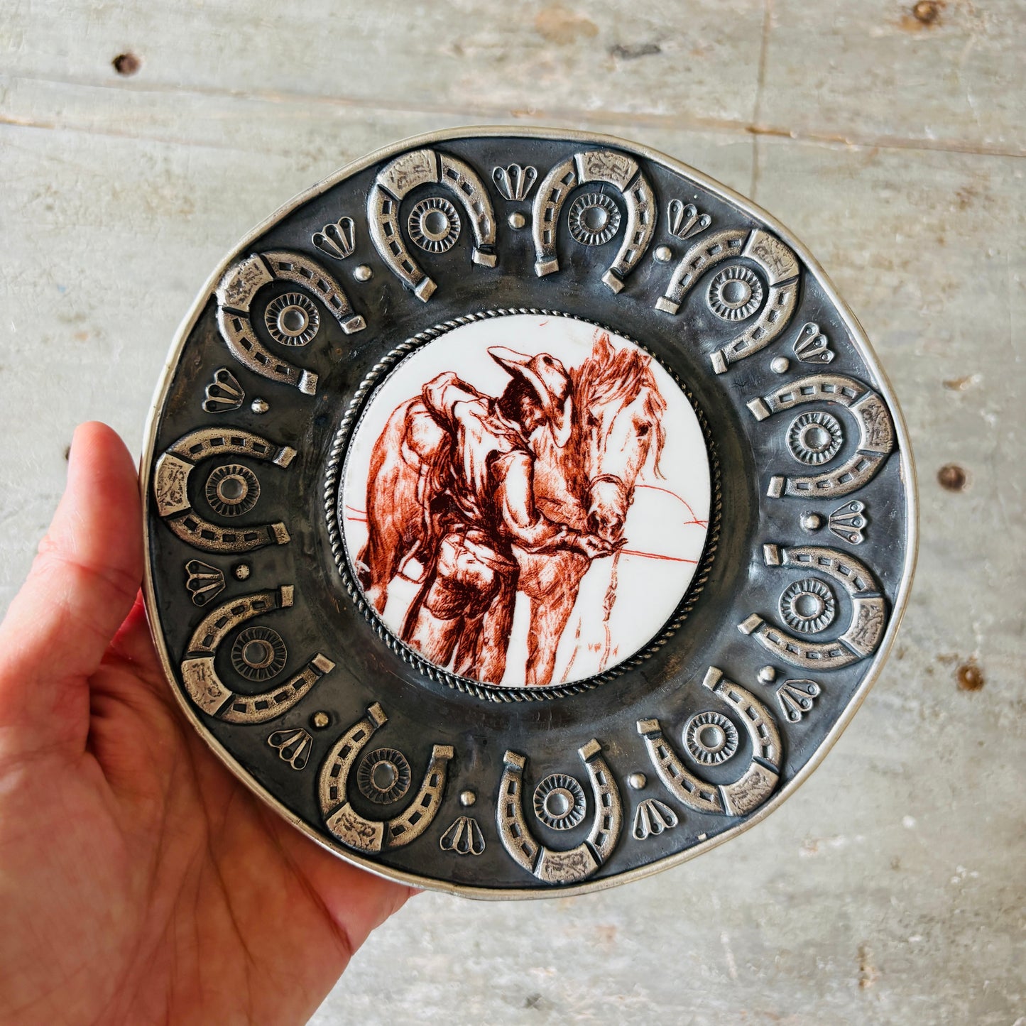 Navajo Kindale Billah Sterling Silver & Ceramic Jewelry Dish