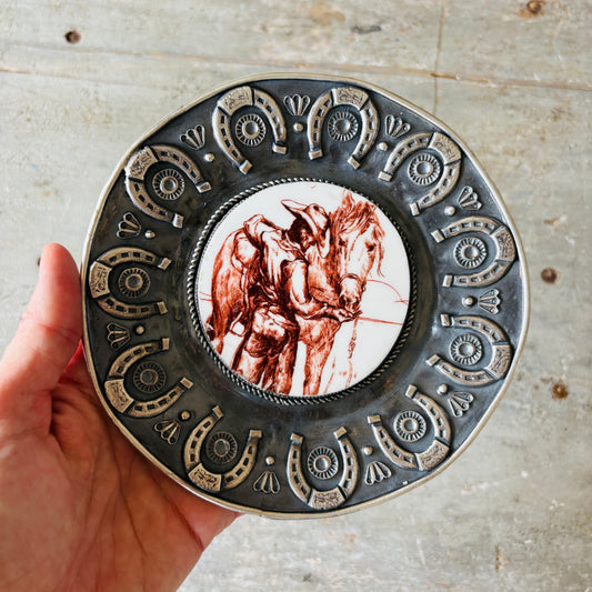 Navajo Kindale Billah Sterling Silver & Ceramic Jewelry Dish