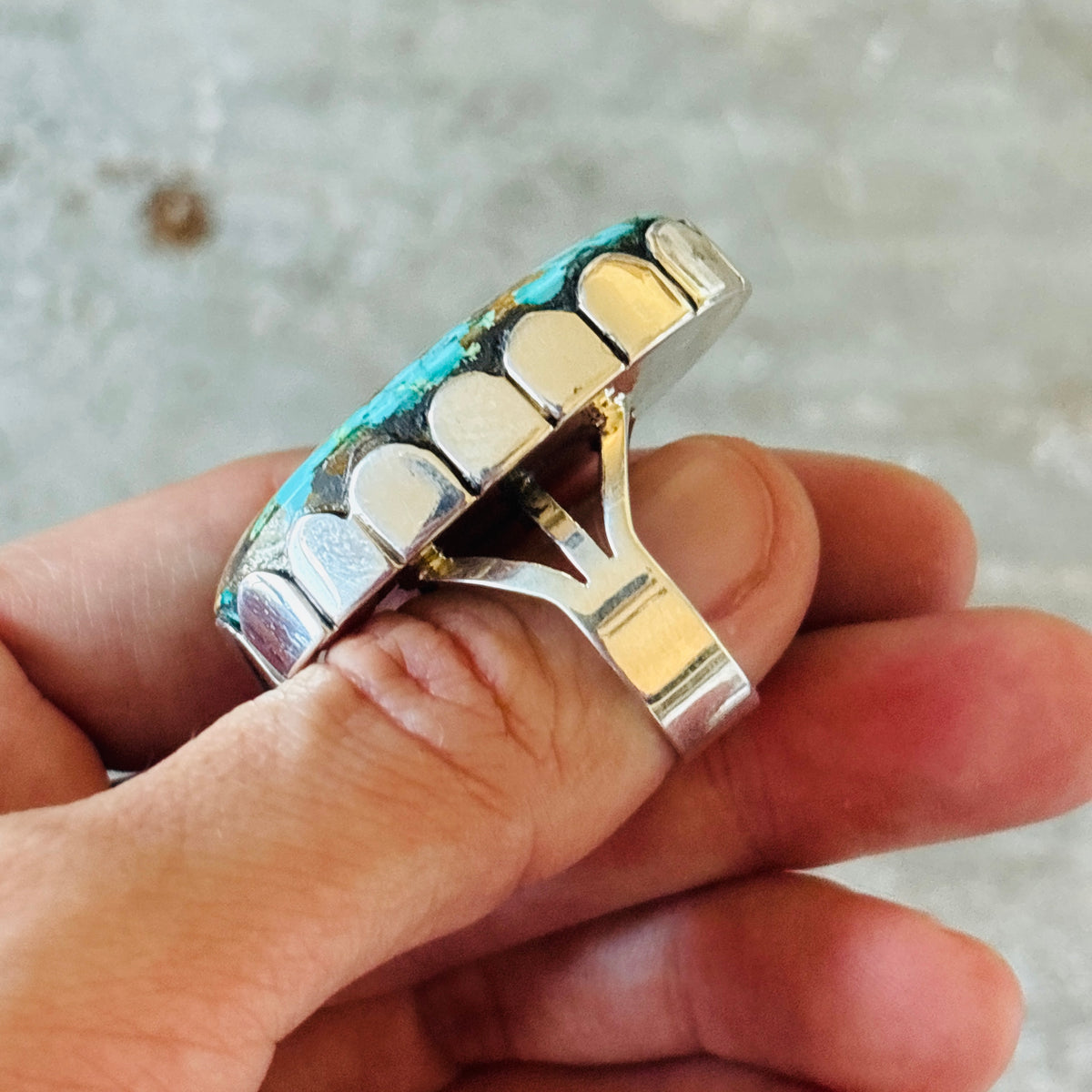 Navajo Ella Linkin Sterling Silver & Emerald Valley Turquoise Statement Ring