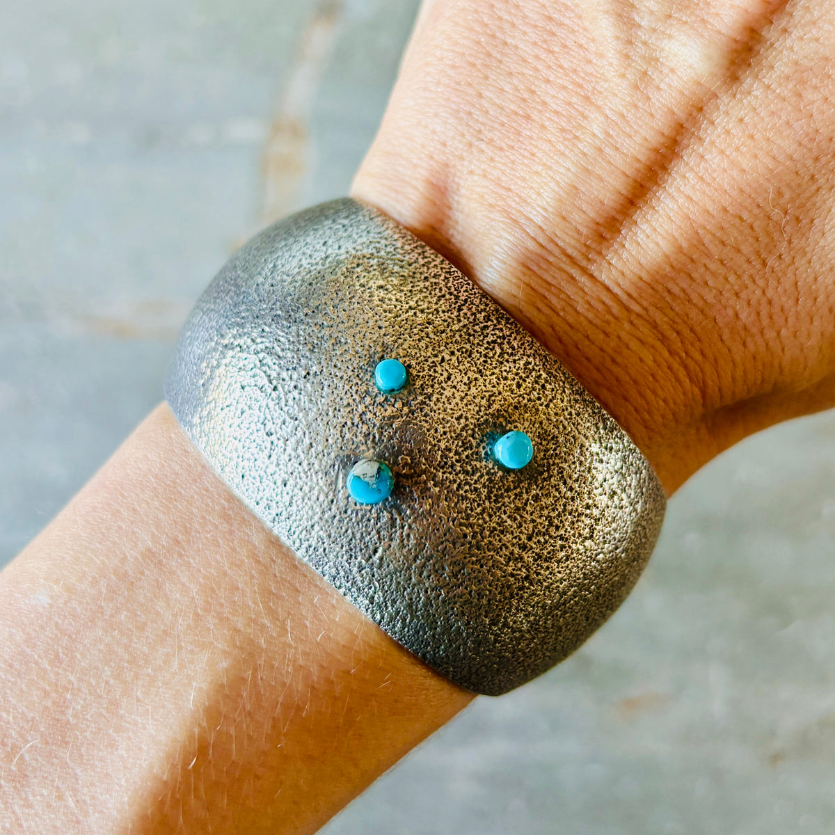 Navajo Aaron Anderson Sterling Silver & Turquoise Tufa Cast Cuff