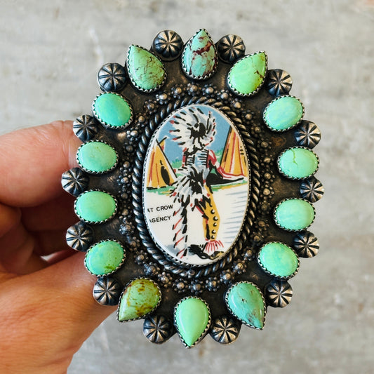 Navajo Kindale Billah Sterling Silver - Ceramic & Mojave Campitos Turquoise Chief Cluster Ring