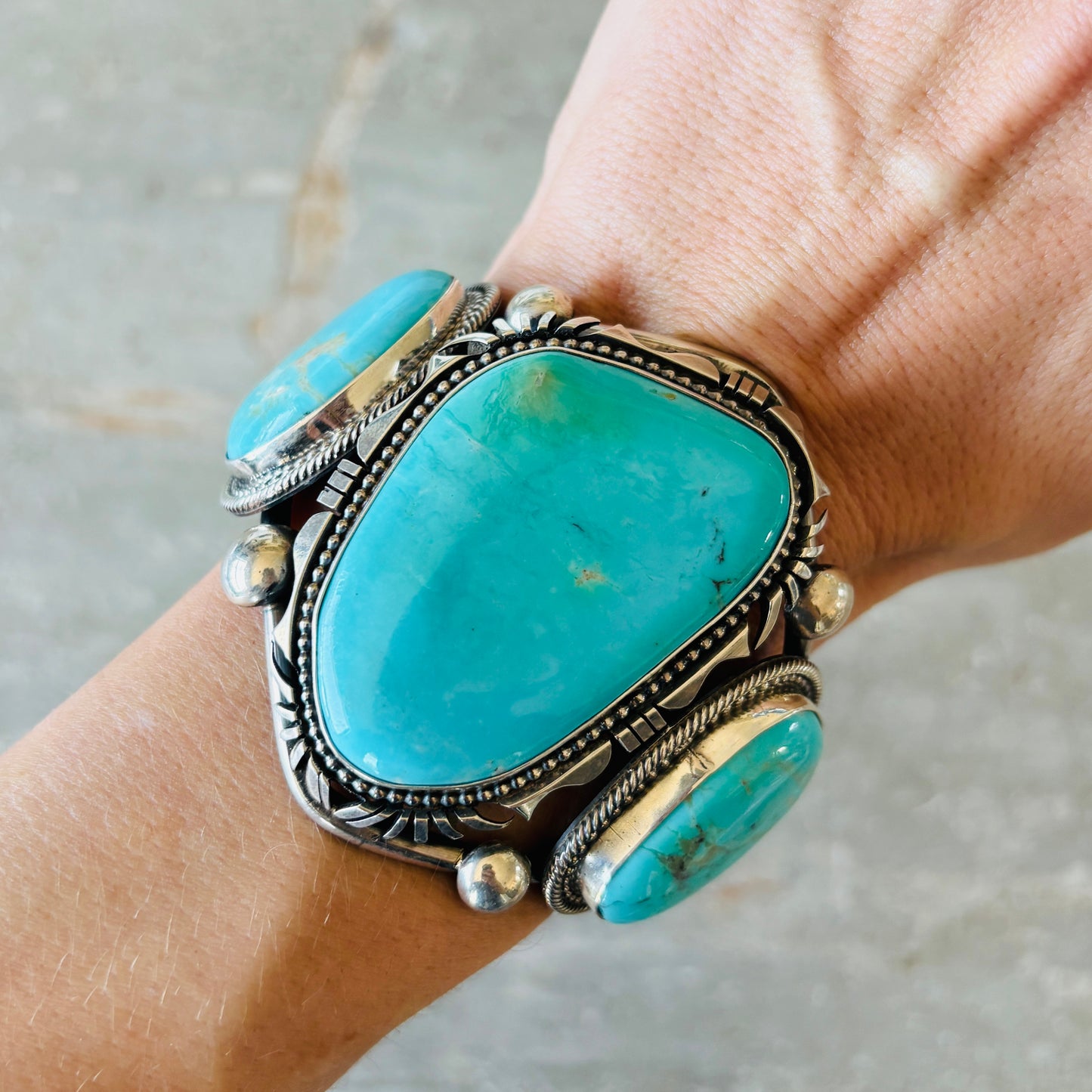 Navajo Marcus Chavez Sterling Silver & Kingman Turquoise Statement Cuff