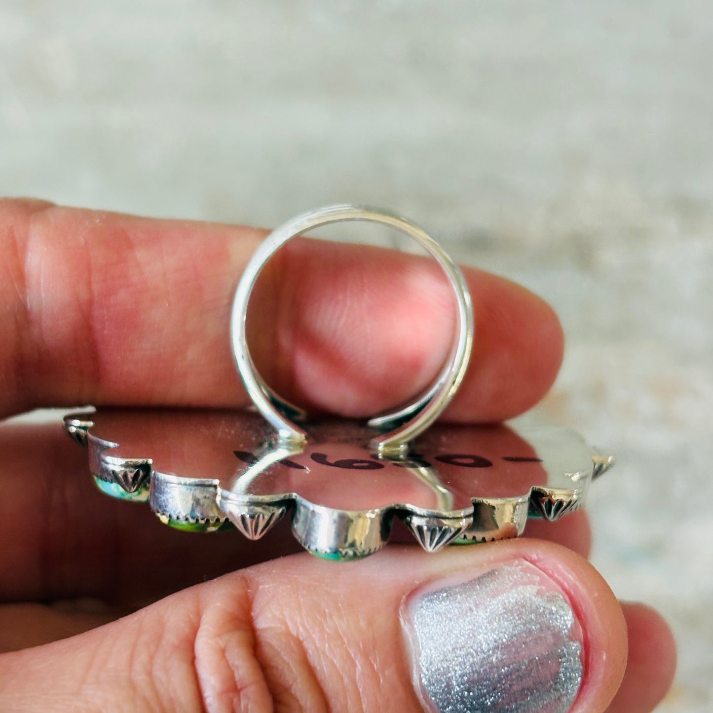 Navajo Larson Lee Sterling Silver & Sonoran Turquoise Cluster Ring
