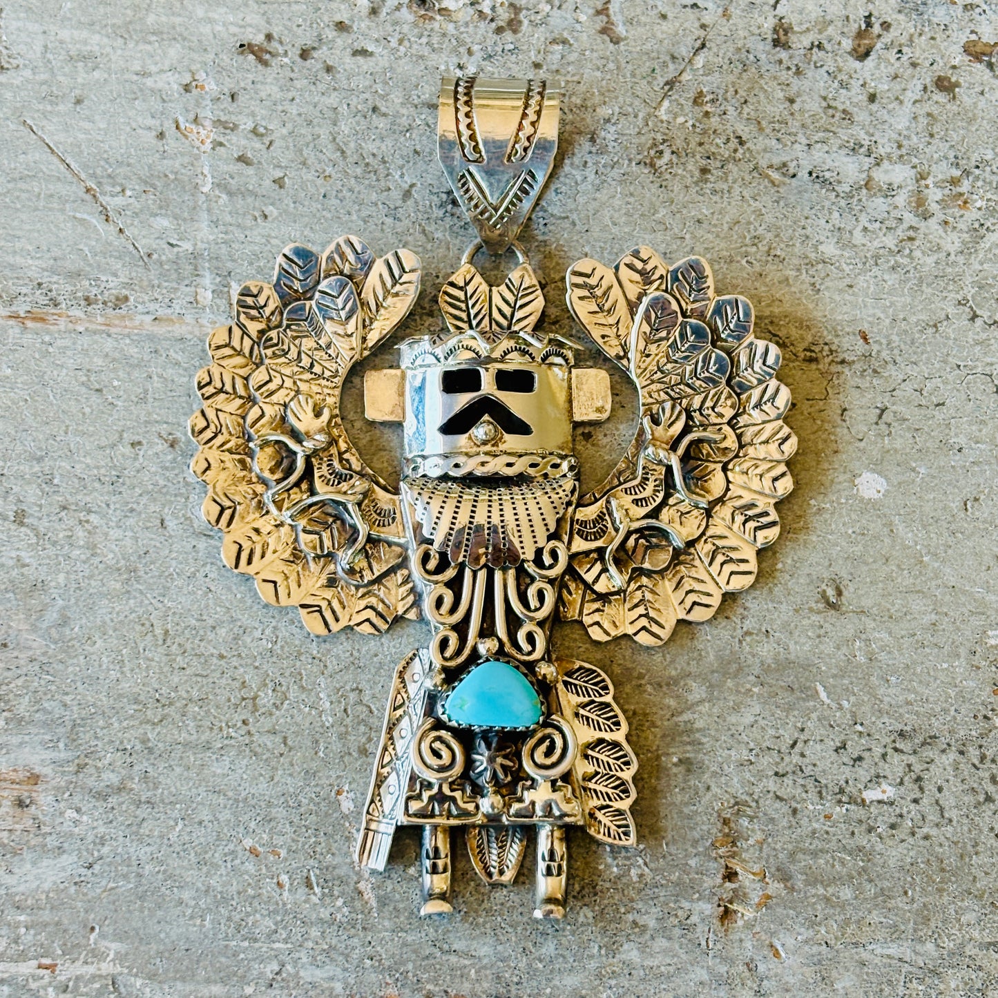 Navajo Andy Marion Sterling Silver & Turquoise Eagle Dancer Kachina Pendant