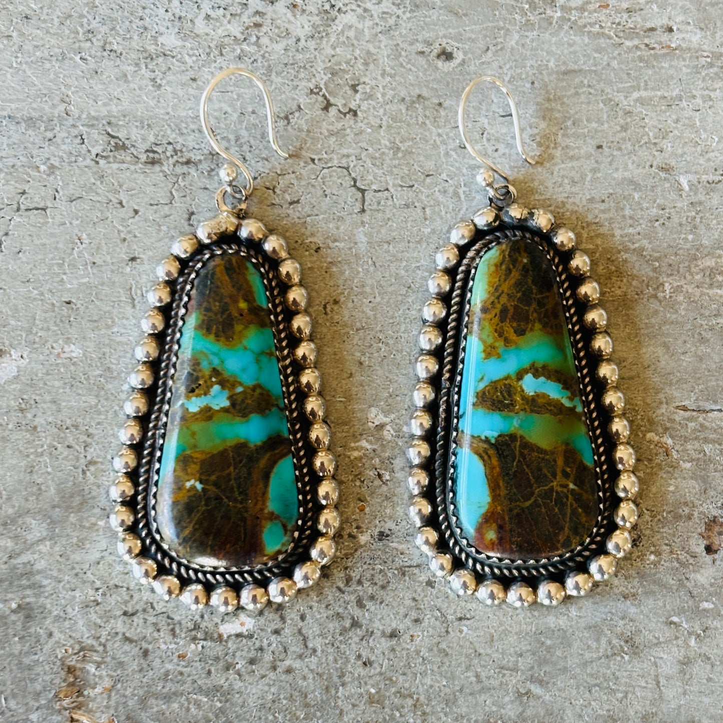Navajo Marcus Chavez Sterling Silver & Royston Statement Earrings