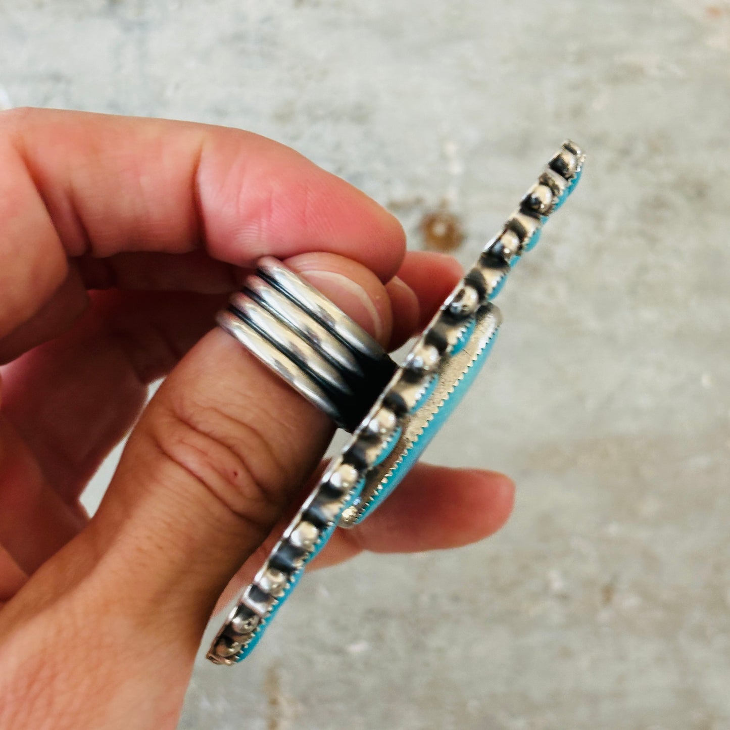 Navajo Glenn Livingston Sterling Silver & Sleeping Beauty Turquoise Statement Ring
