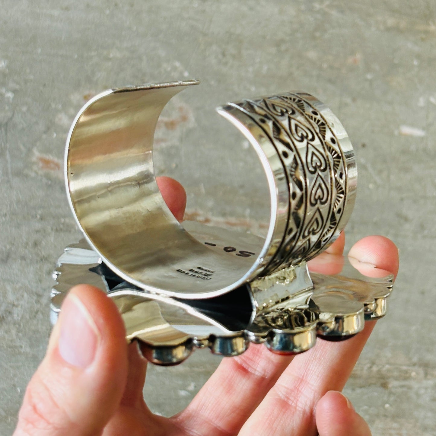 Navajo Hemerson Brown Sterling Silver - Orange - Purple Spiny & Kingman Turquoise Heart Cobblestone Cuff