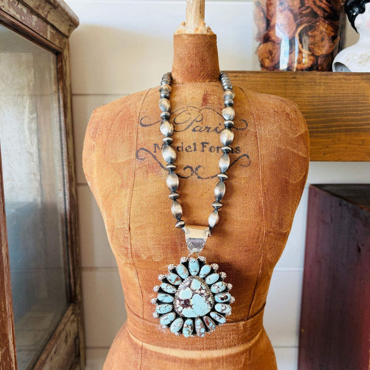 Navajo Tonya June Rafael Sterling Silver & Golden Hills Turquoise Cluster Pendant