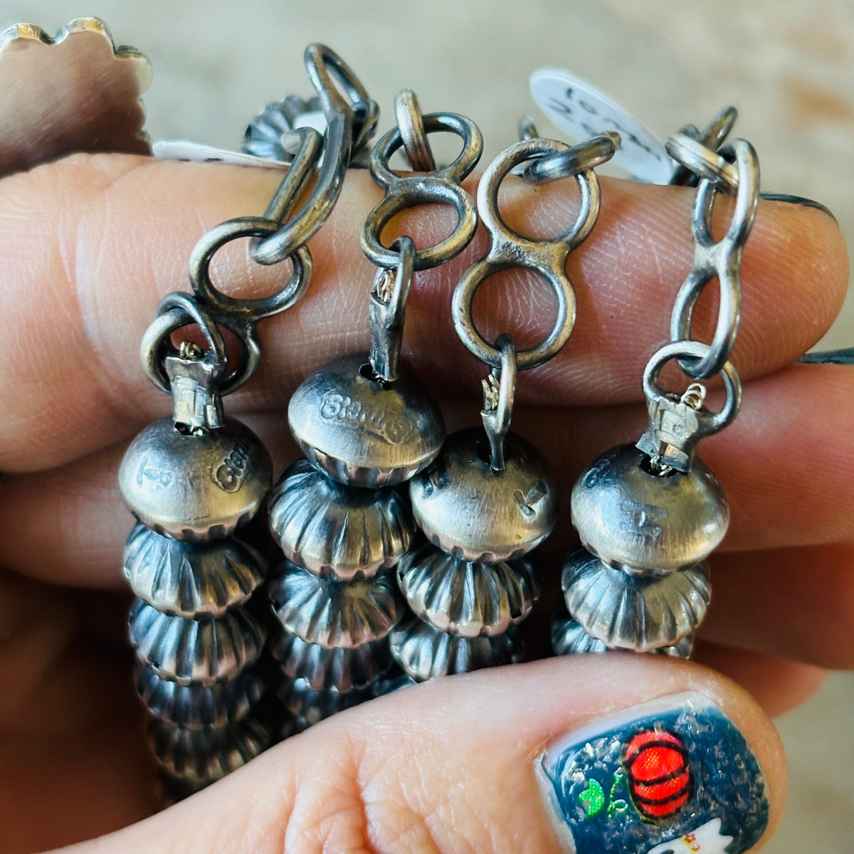 Navajo Tonisha Haley Sterling Silver 10mm Handmade Fluted Pearls Necklace