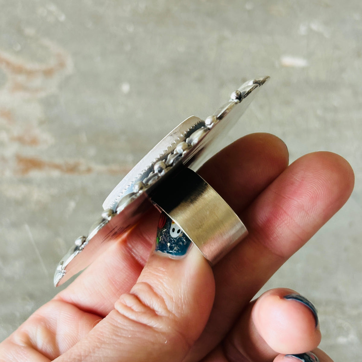 Navajo Kindale Billah Sterling Silver & Ceramic Scarecrow Ring
