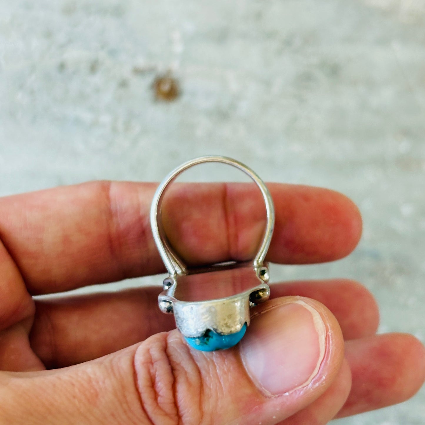 Vintage Navajo Signed Sterling Silver & Kingman Turquoise Five Stone Crawler Ring