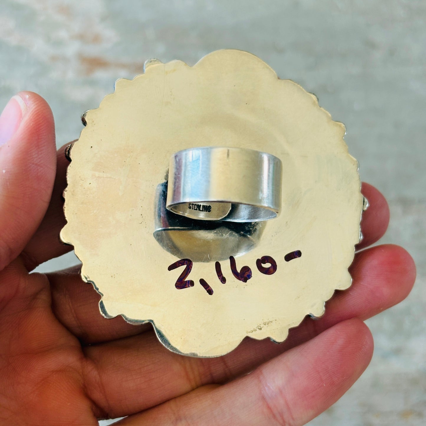 Navajo Hemerson Brown Sterling Silver Concho Statement Ring