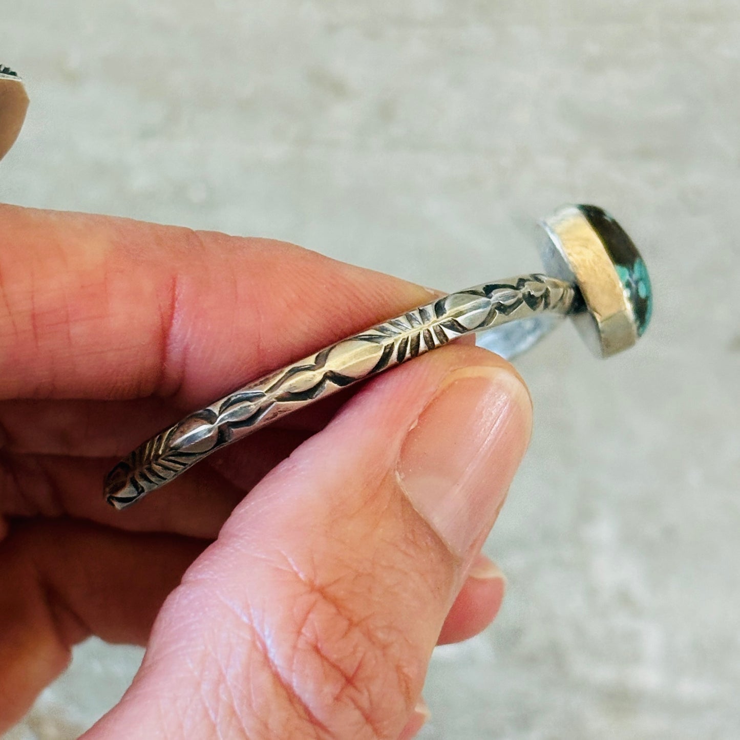 Navajo Delaine & Dwayne Nez Sterling Silver & Sierra Nevada Turquoise Stacker Cuff