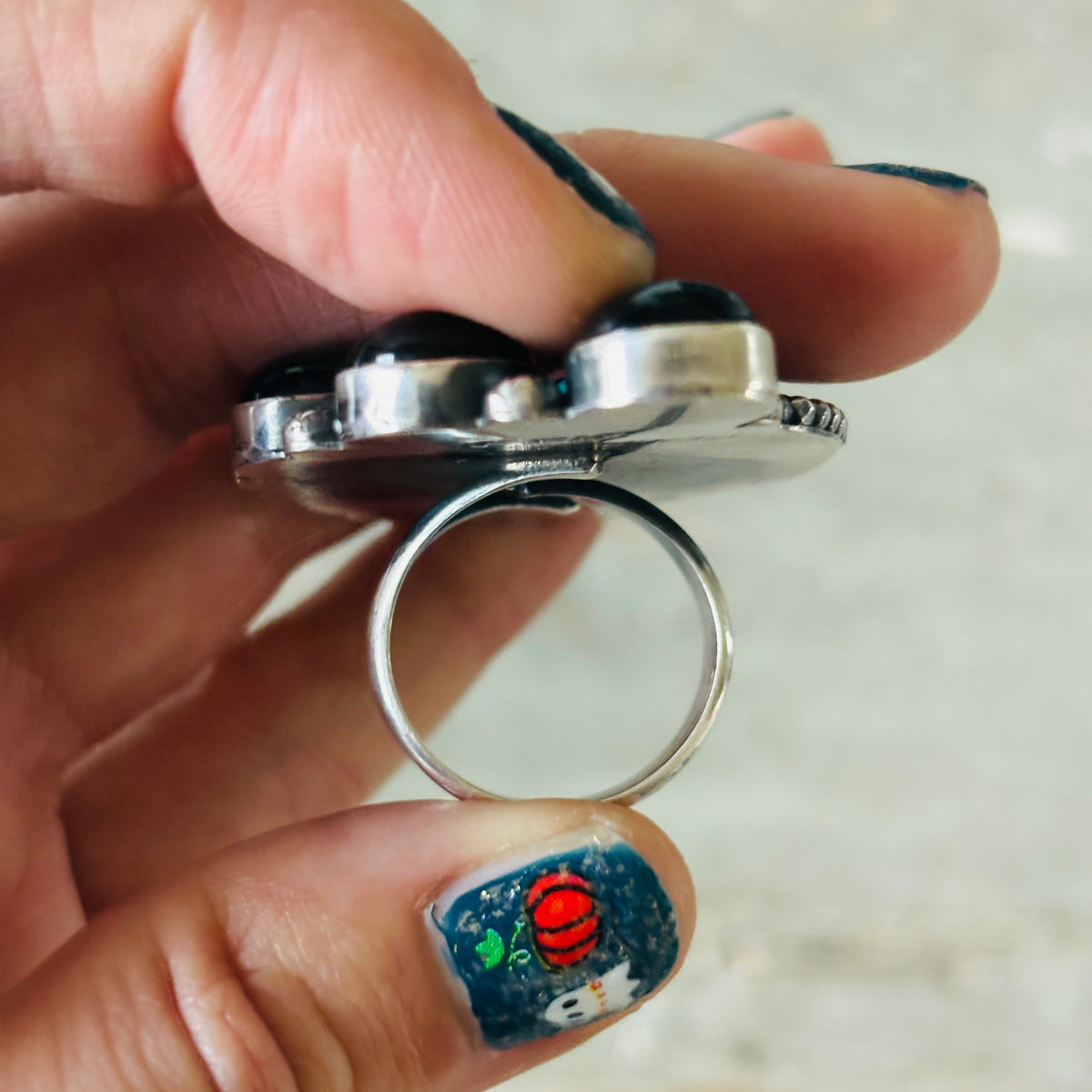 Navajo Faith Begay Sterling Silver - Black Onyx & Turquoise Checkerboard Ring