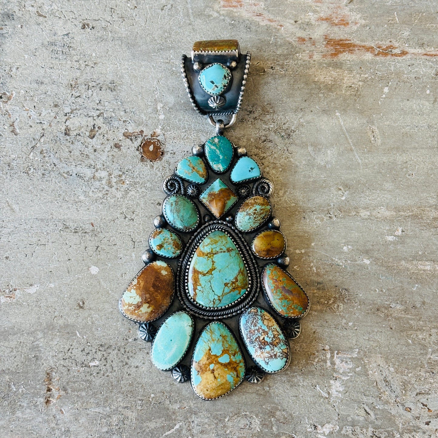 Navajo Braxton Parkett Sterling Silver & Royston Turquoise Cluster Pendant