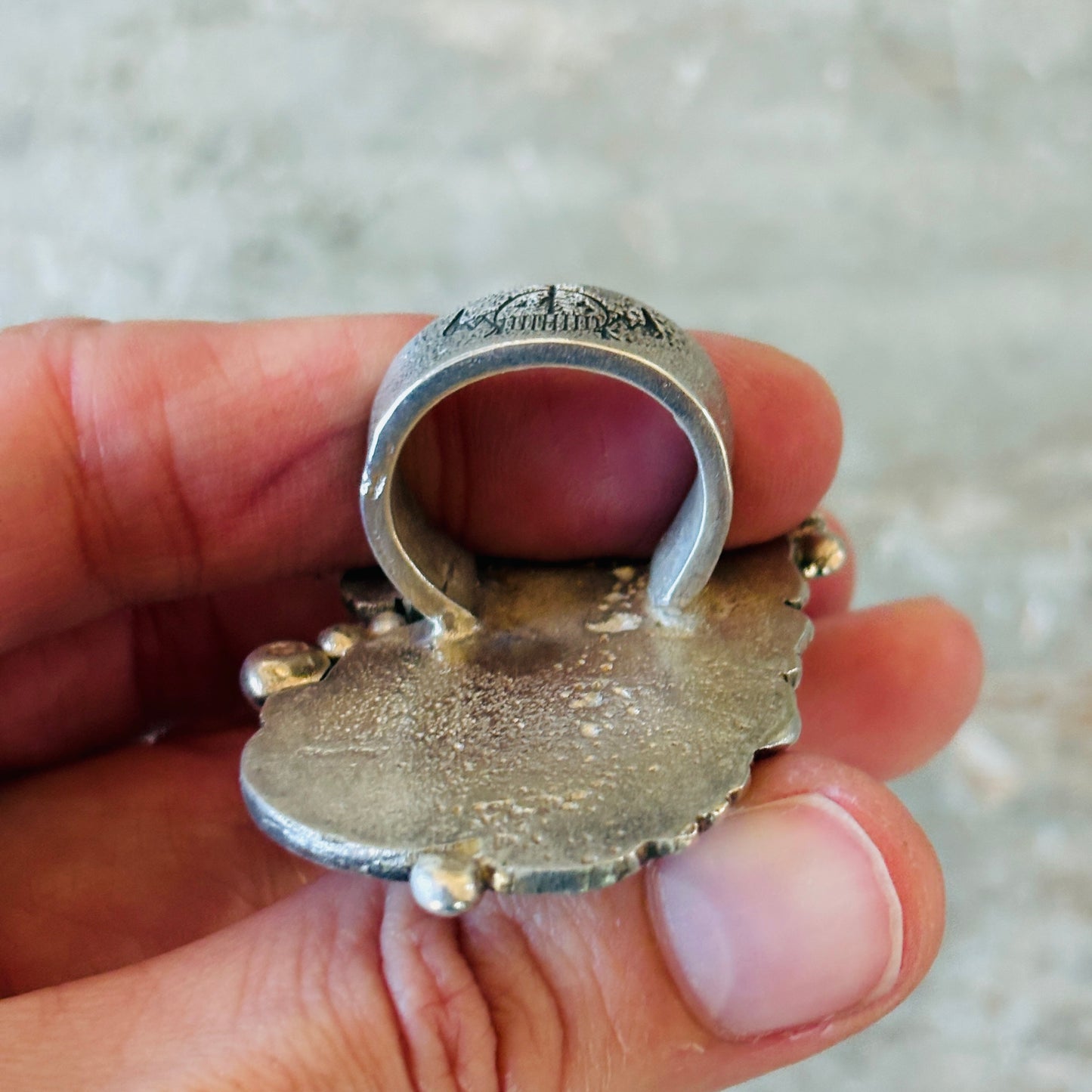 Navajo Ryan Chee Sterling Silver Horse Heart Tufa Cast Ring