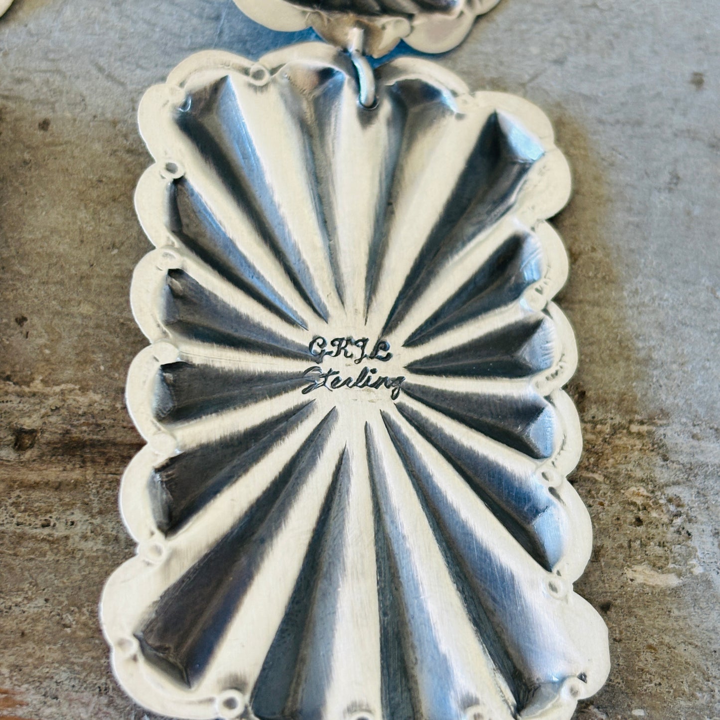Navajo Glenn Livingston Sterling Silver & Waterweb Kingman Concho Earrings
