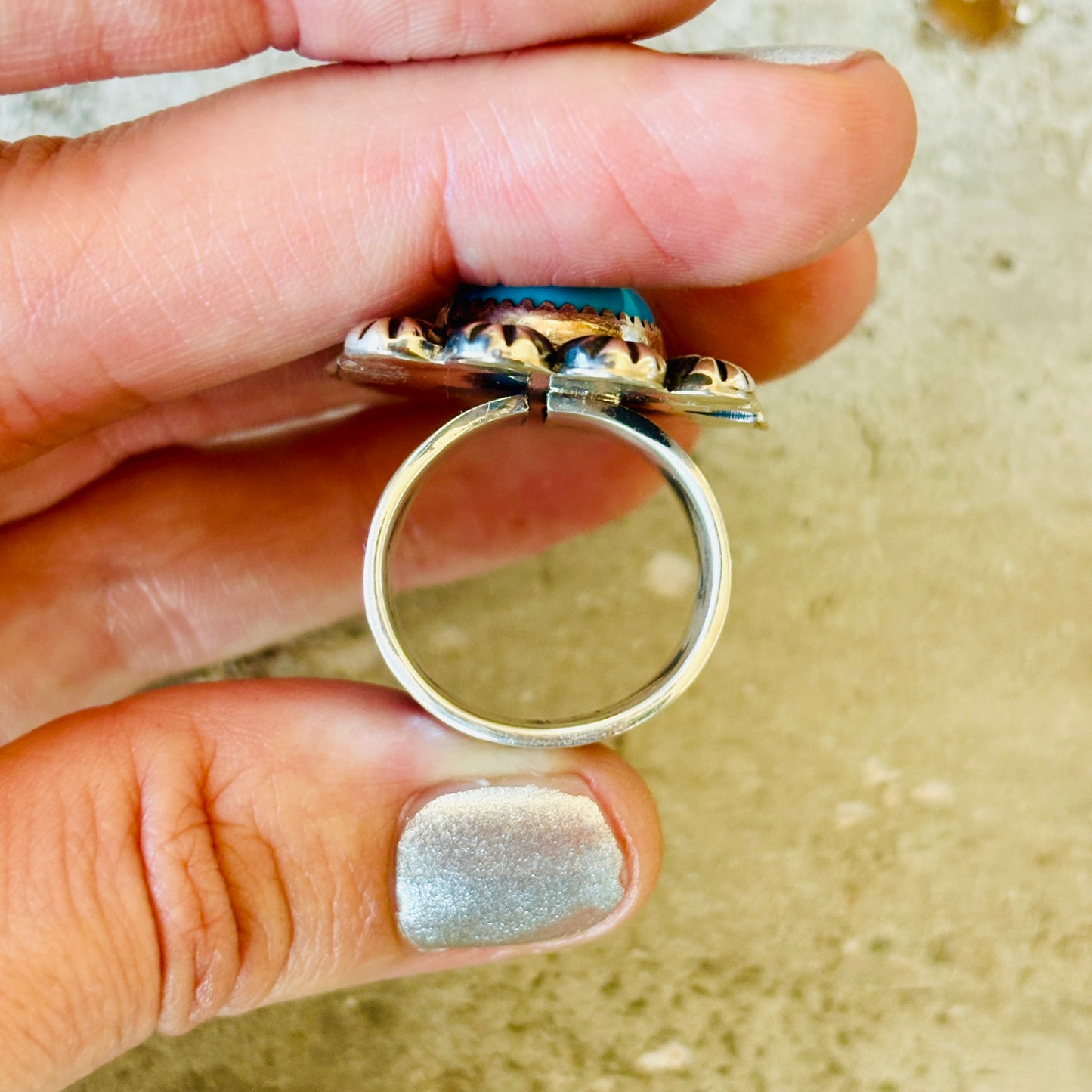 Navajo Elroy Chavez Sterling Silver & Kingman Turquoise Ring