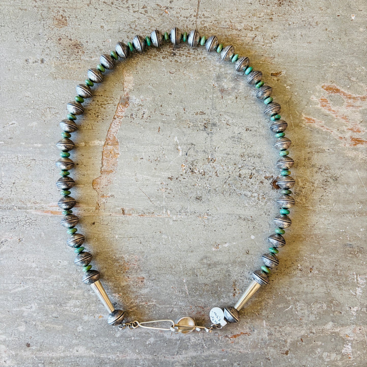 Navajo James McCabe Sterling Silver - Kingman Turquoise & Liberty Dime Beads Necklace