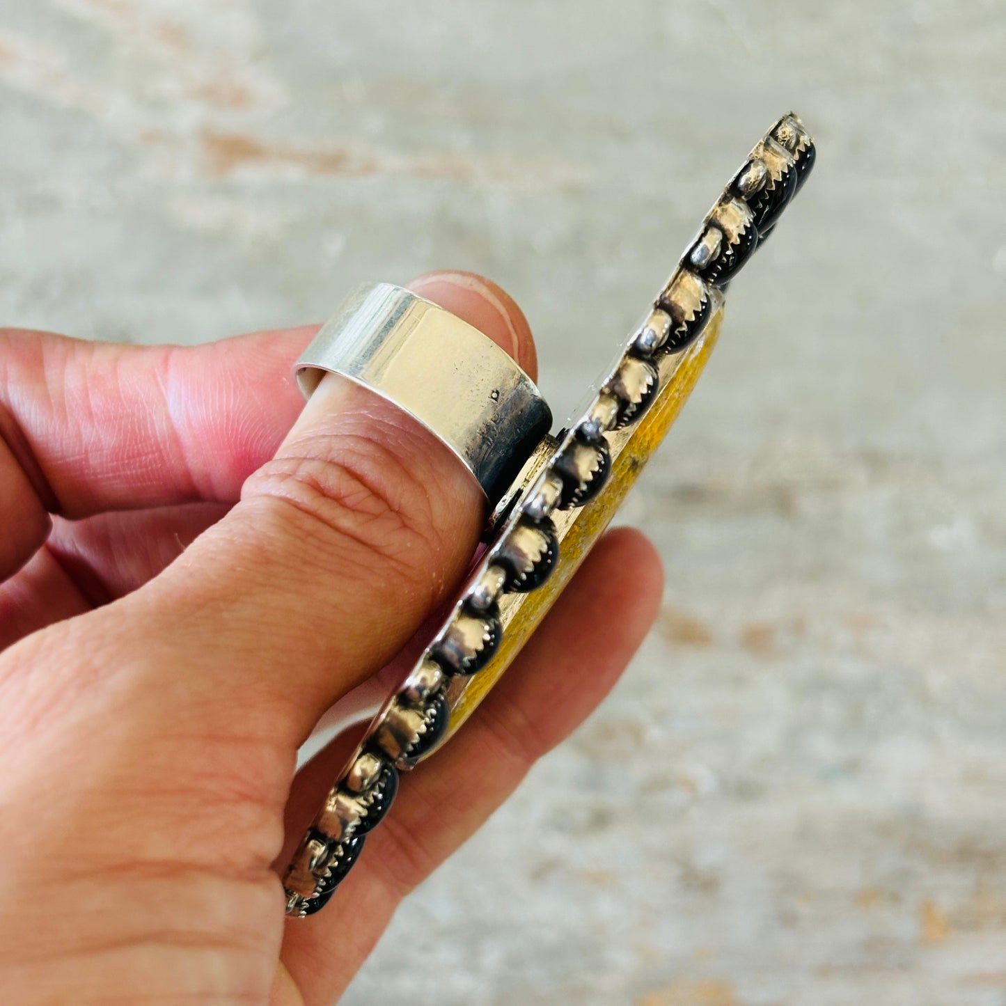 Navajo Hemerson Brown Sterling Silver - Black Onyx & Bumblebee Jasper Cluster Ring