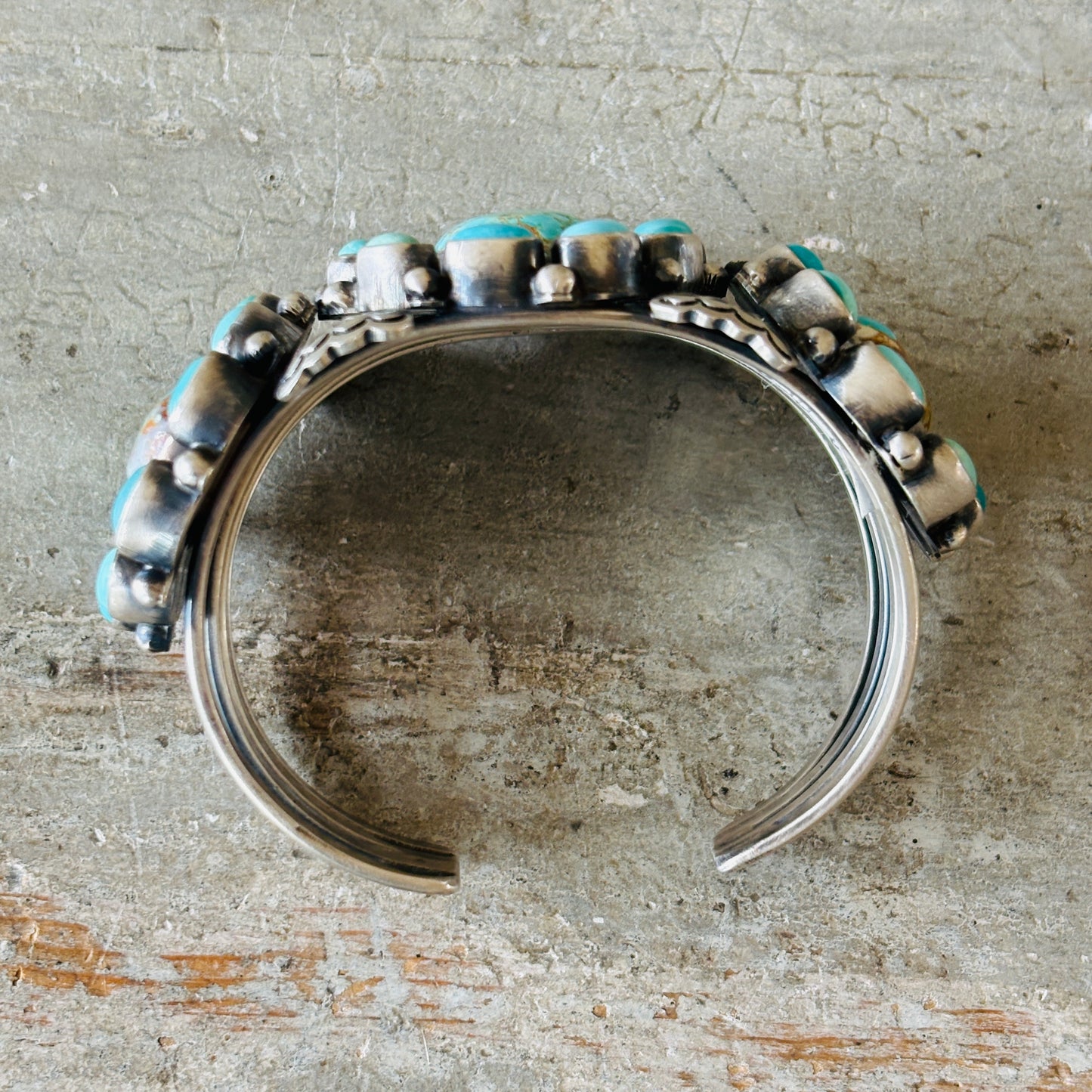 Navajo Paul Livingston Sterling Silver & Mixed Turquoise Cluster Cuff