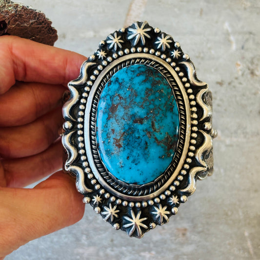 Navajo Glenn Livingston Sterling Silver & Desert Rose Turquoise Statement Cuff