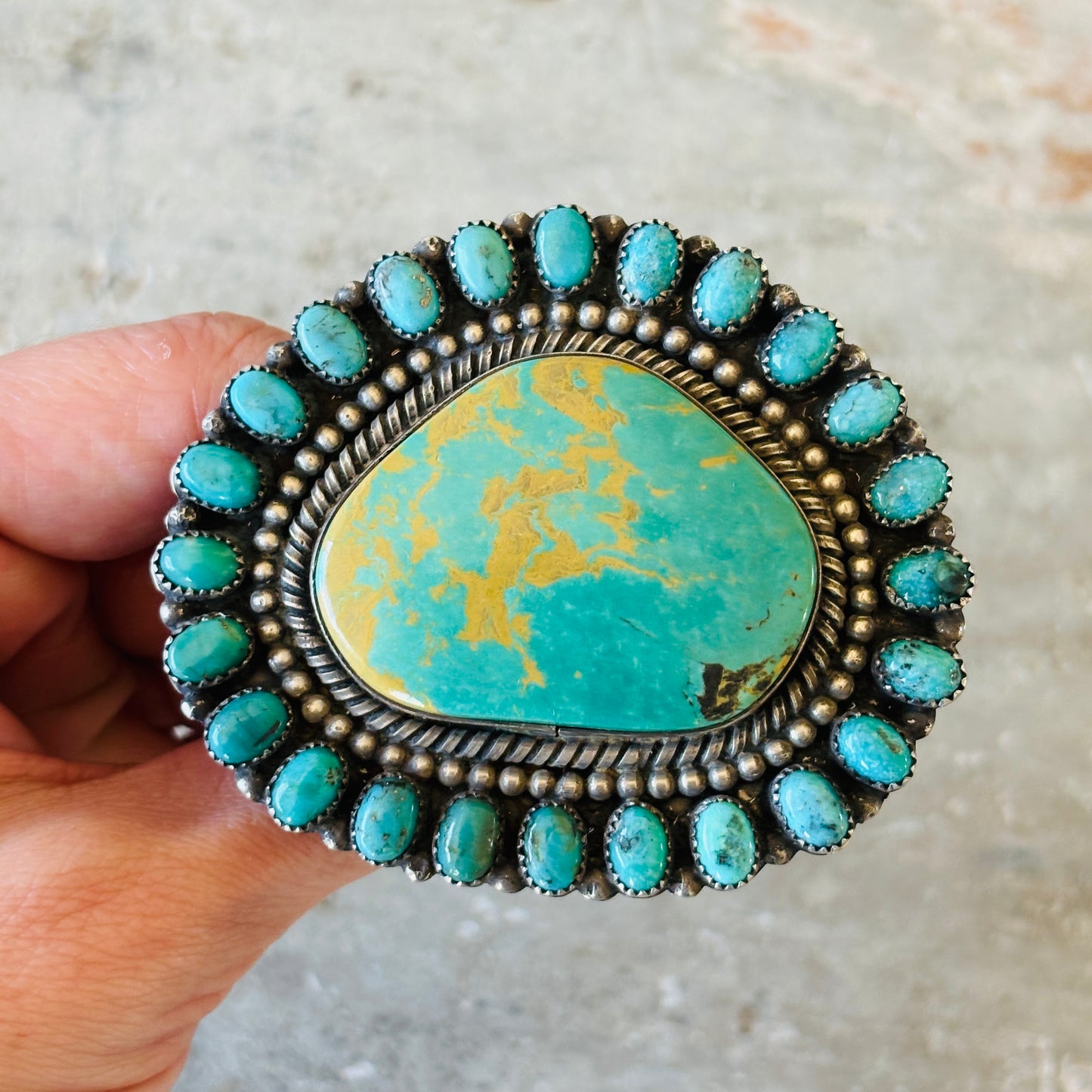 Navajo Glenn Livingston Sterling Silver & Mixed Turquoise Cluster Ring