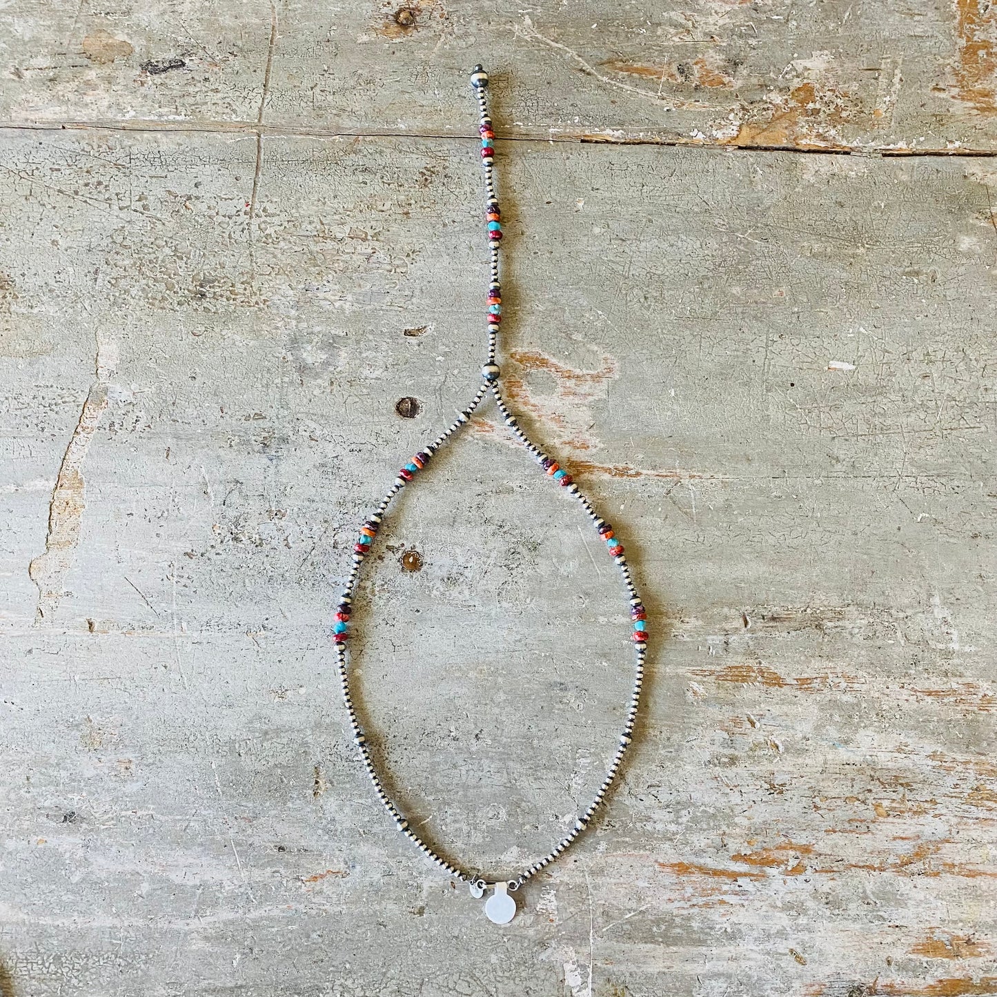 Navajo Strung Sterling Silver Machine Made Pearls & Fiesta Lariat Necklace