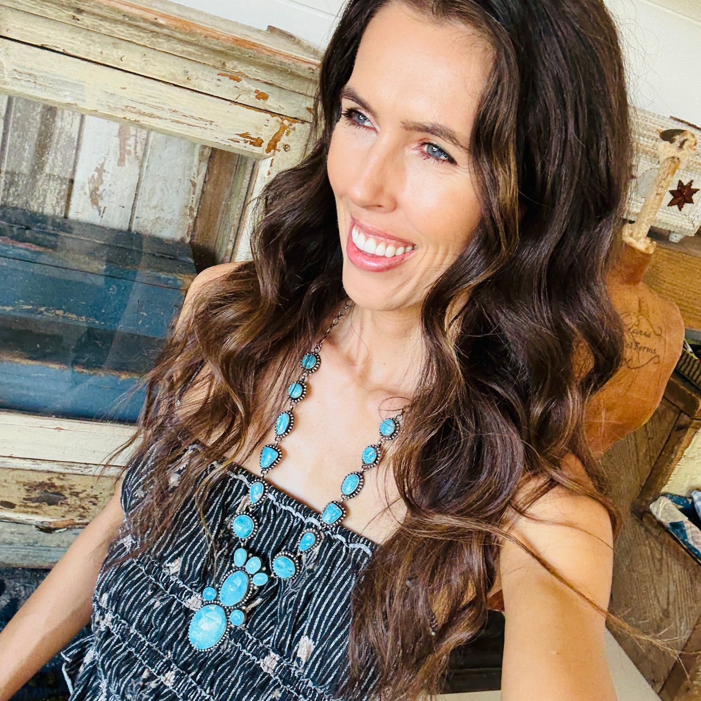 Navajo Ella Peter Sterling Silver & Blue Ridge Turquoise Necklace Set