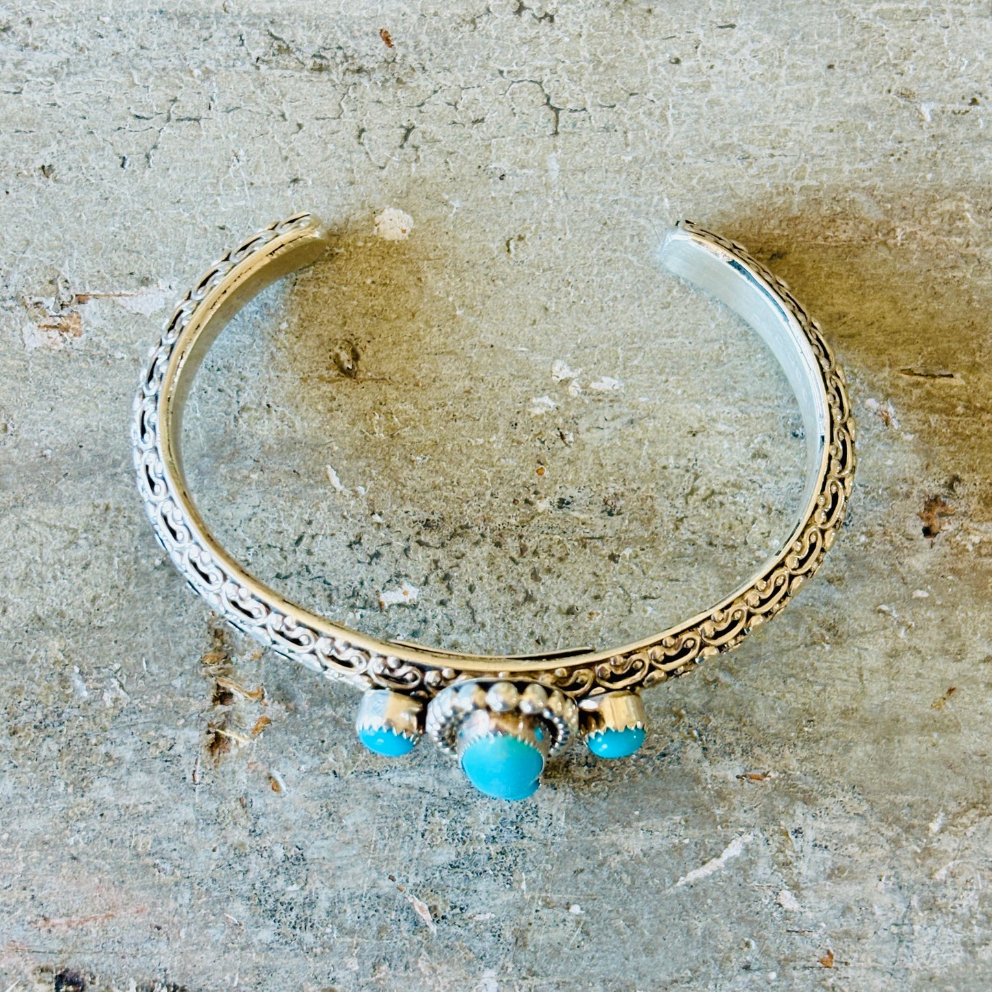 Navajo Hemerson Brown Sterling Silver & Sleeping Beauty Turquoise Stacker Cuff