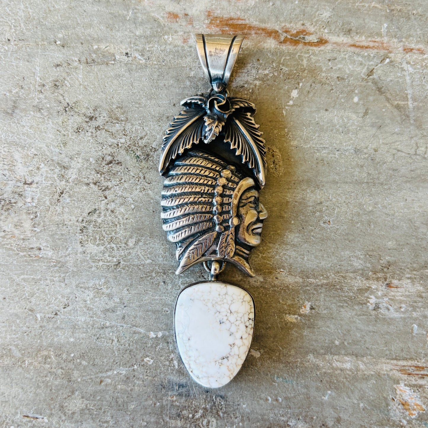 Navajo Patrick Yazzie Sterling Silver & Wild Horse Jasper Chief Pendant