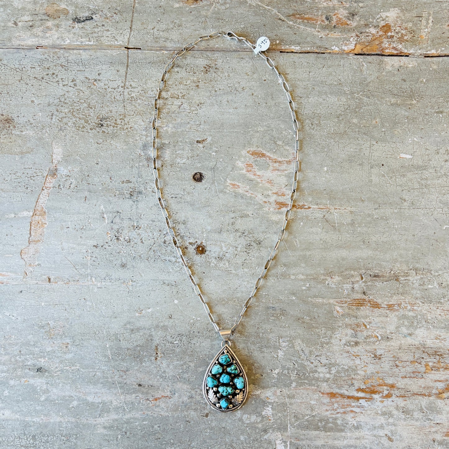 Navajo Jimmie Yazzie Sterling Silver & Kingman Turquoise Pendant Necklace