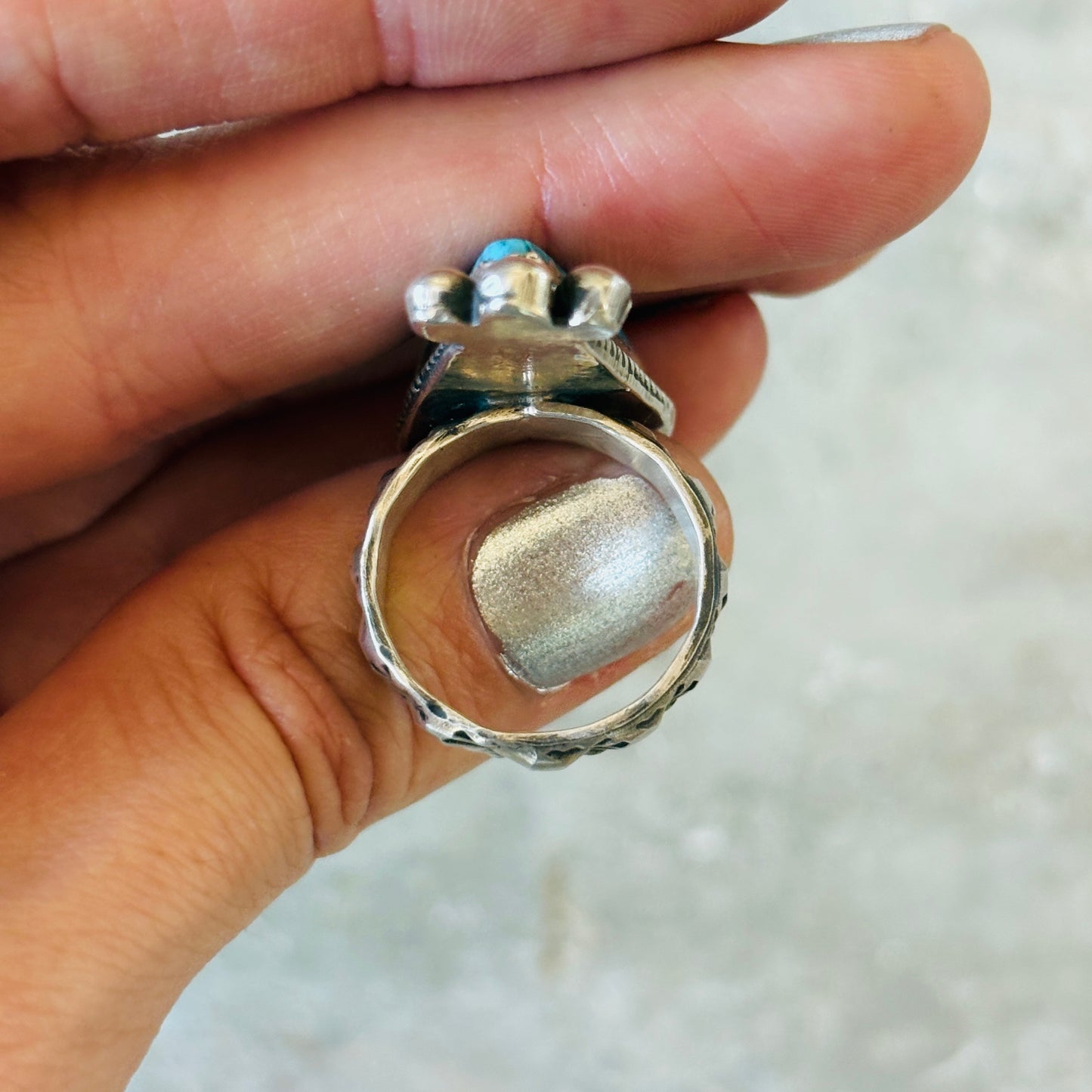 Navajo Merlin James Sterling Silver & Kingman Turquoise Ring
