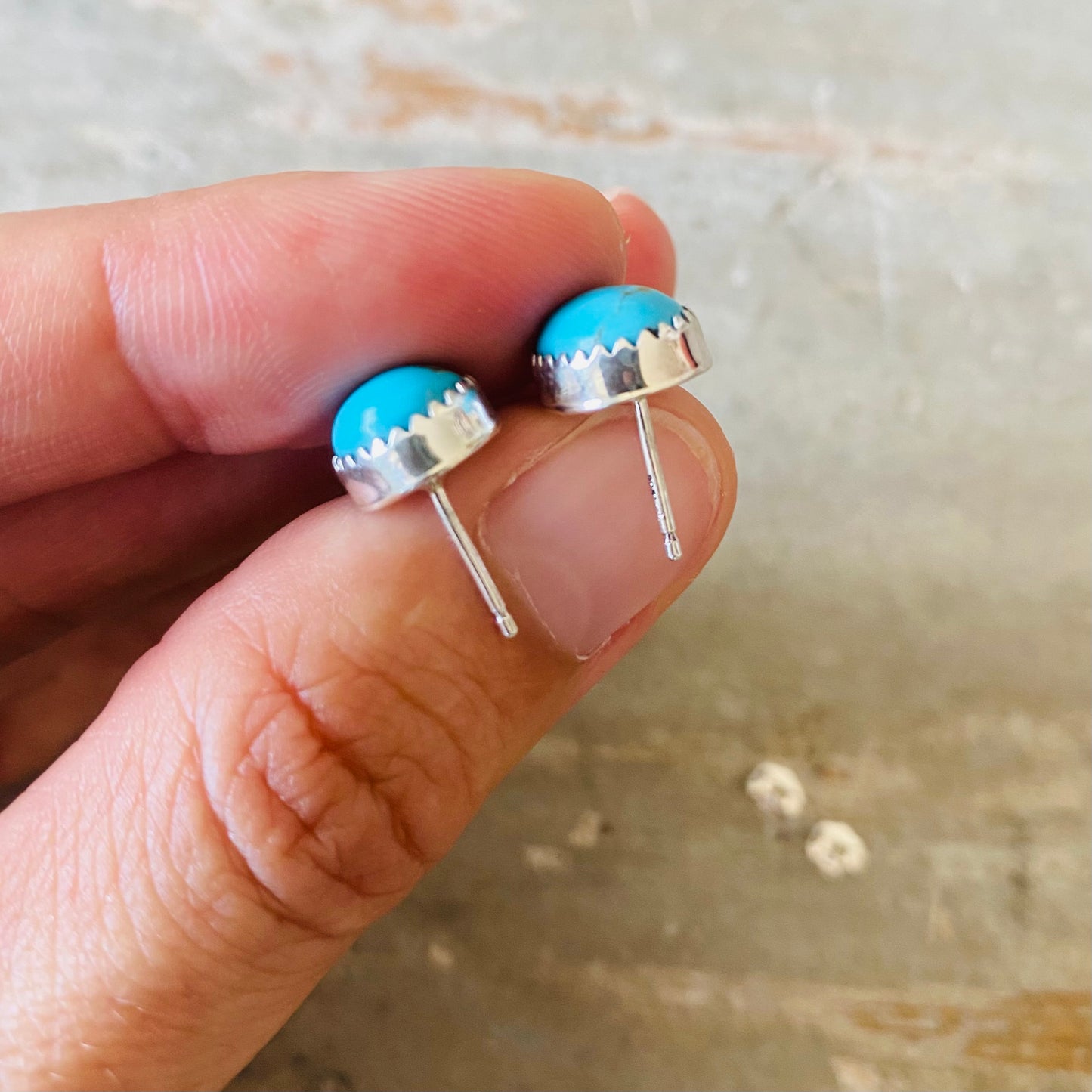 Navajo Signed Sterling Silver & Turquoise Cactus Earrings