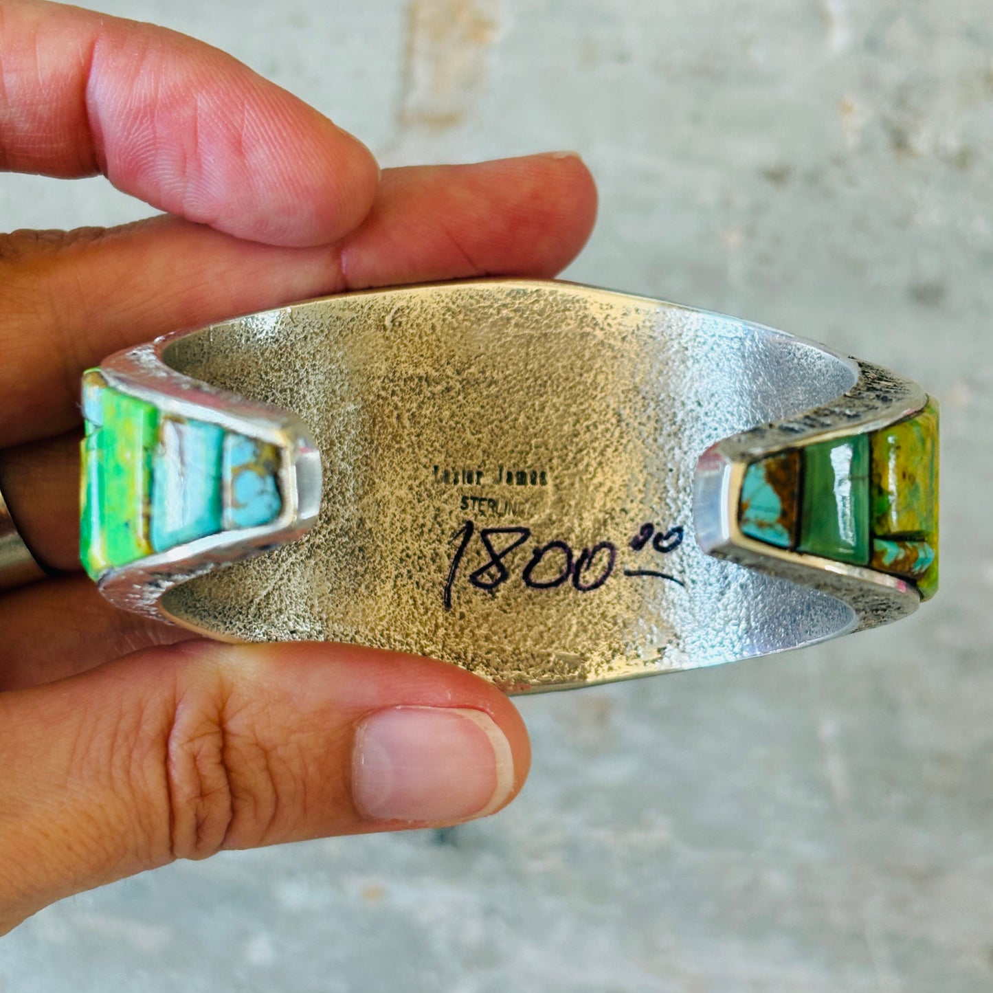 Navajo Lester James Sterling Silver - Gaspeite & Mixed Turquoise Cobblestone Cuff
