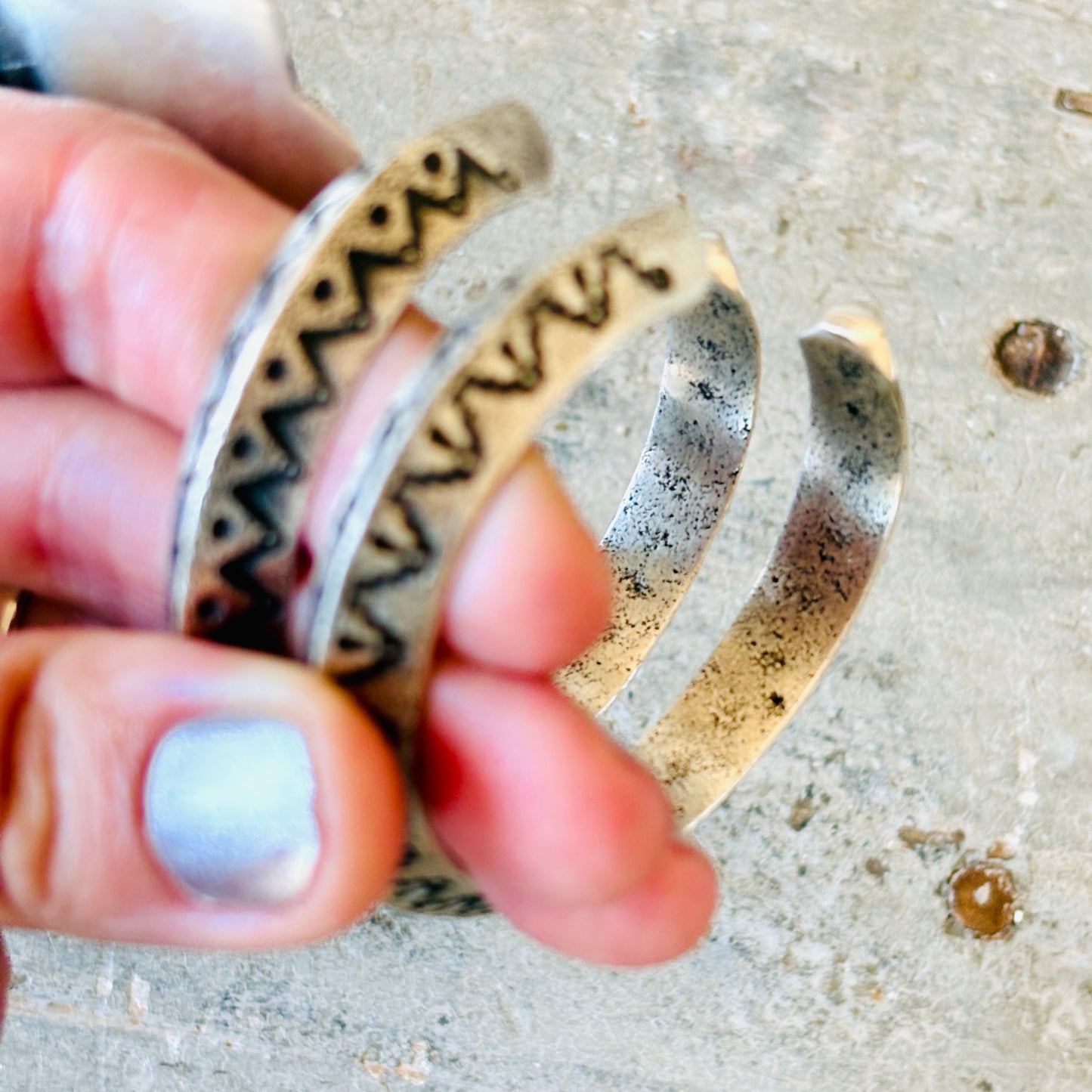Navajo Herman Smith Sterling Silver Tufa Cast Carinated Stacker Cuff