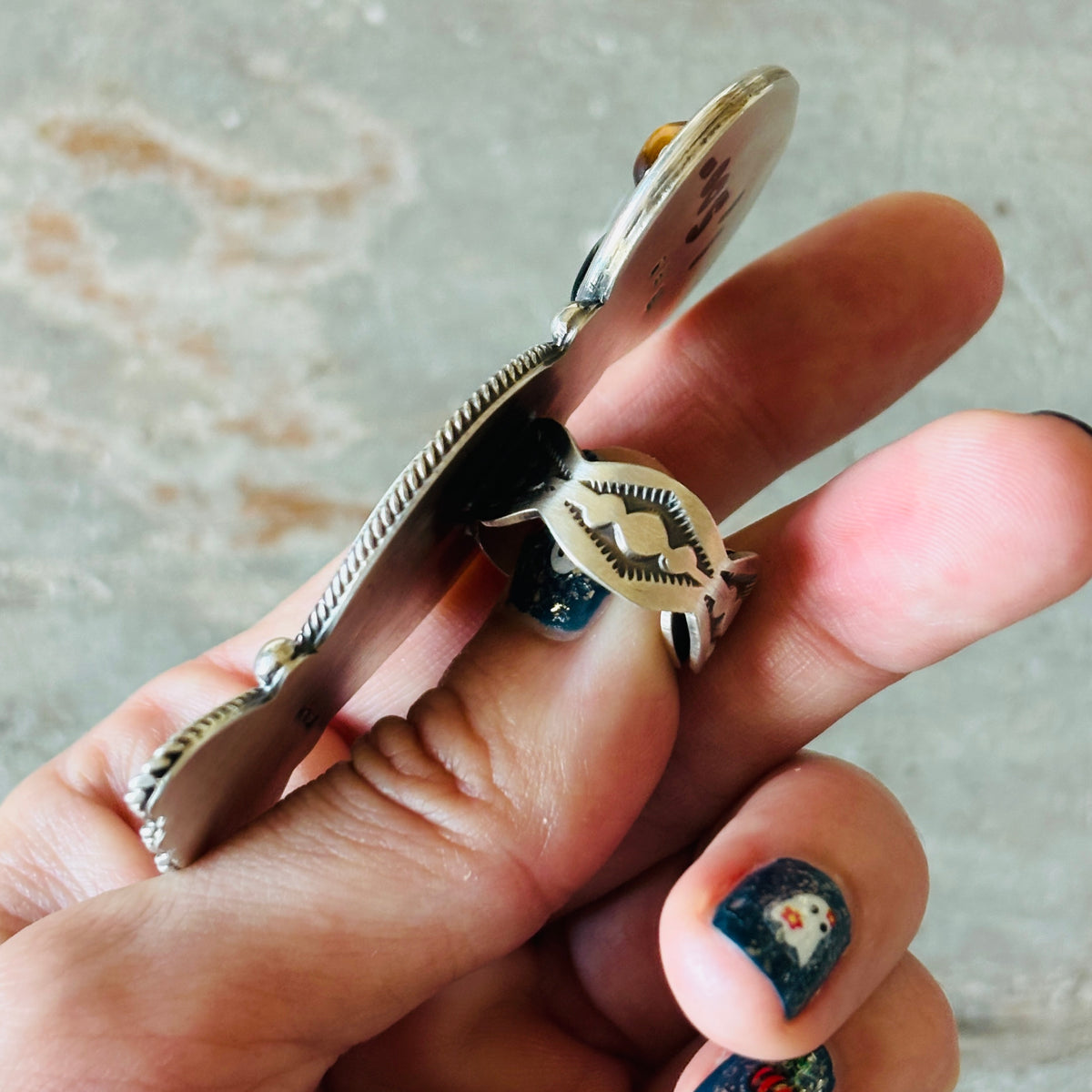Navajo Readda Begay Sterling Silver - Black Onyx - Cats Eye & Mother of Pearl Owl Ring