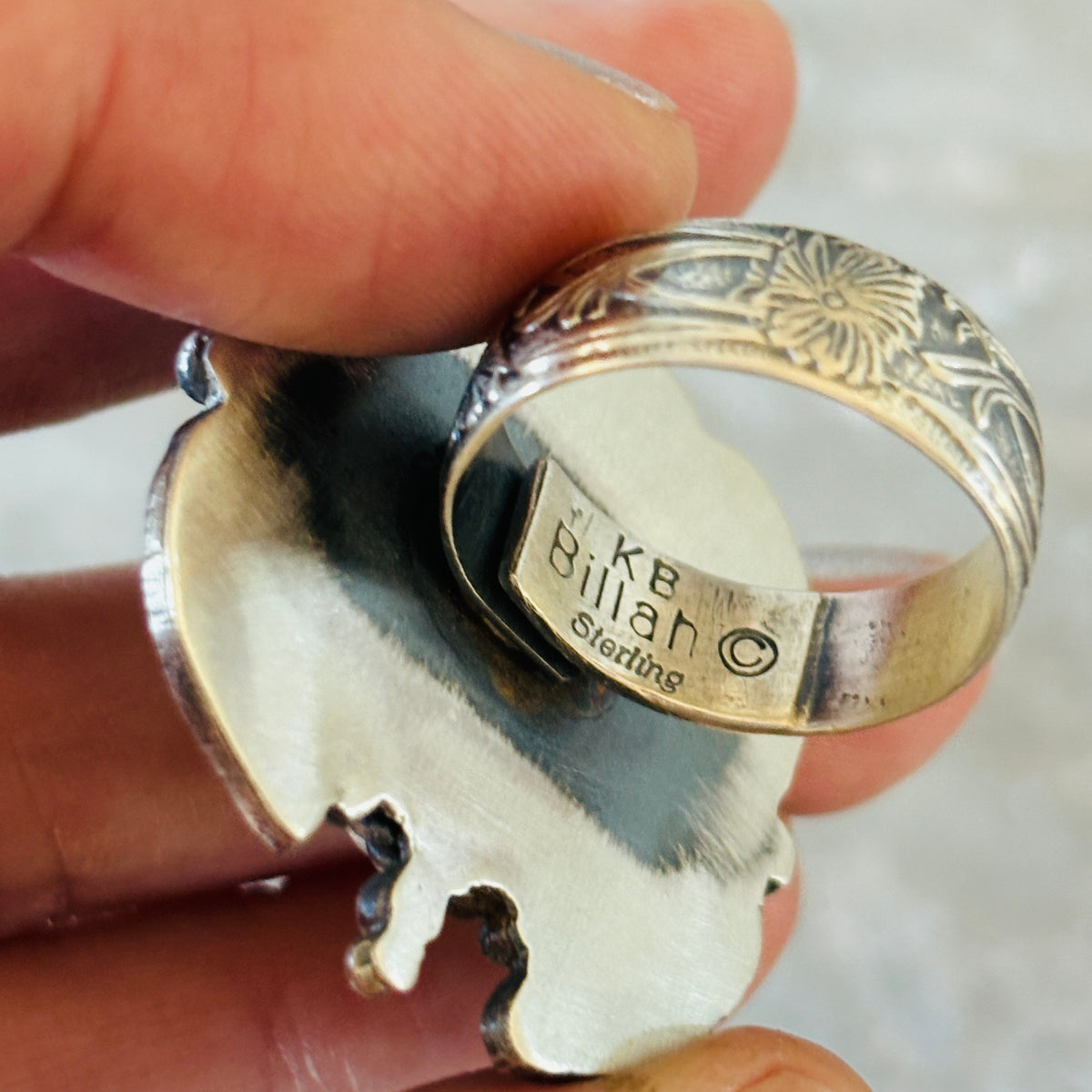 Navajo Kindale Billah Sterling Silver & Sonoran Turquoise Turtle Ring