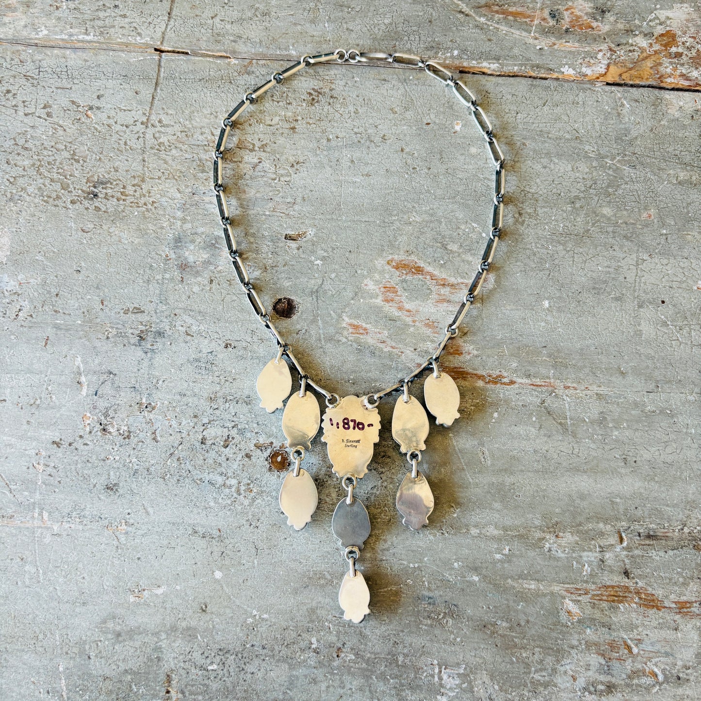 Navajo Brenda Jimenez Sterling Silver - Royston & Pilot Mountain Turquoise Waterfall Statement Necklace