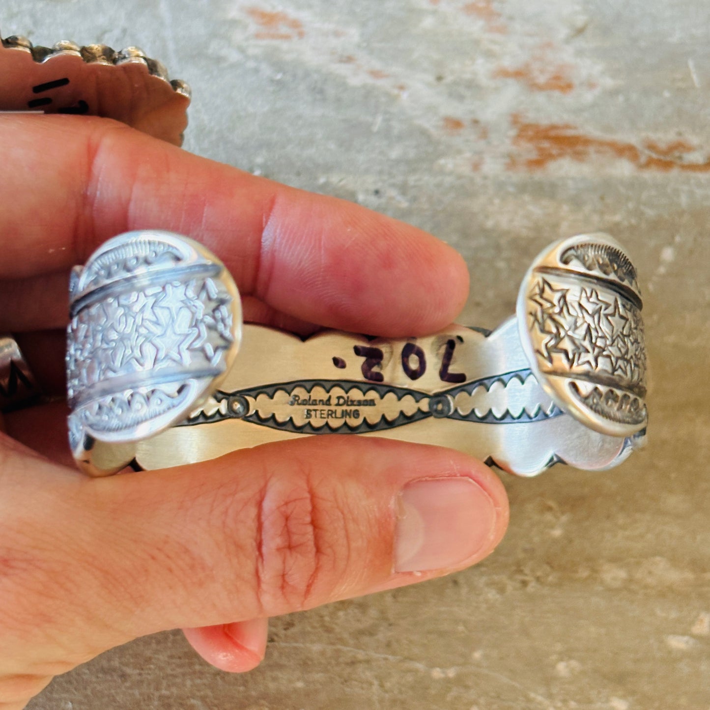 Navajo Roland Dixon Sterling Silver Stars Stacker Cuff