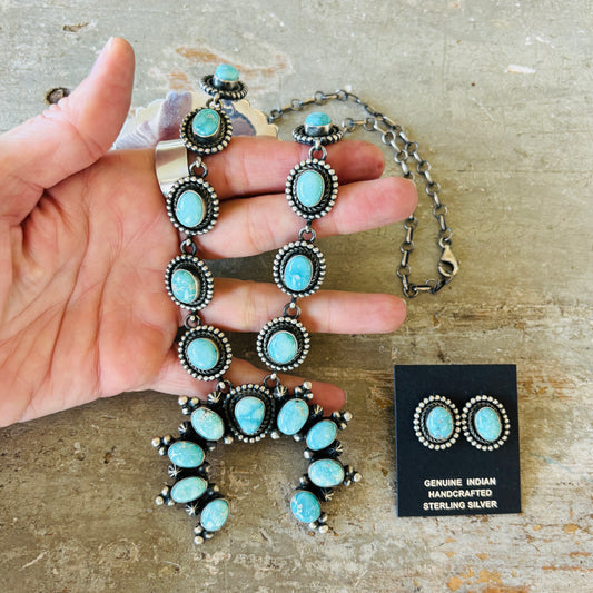 Navajo Eli Skeets Sterling Silver & Whitewater Turquoise Naja Necklace Set