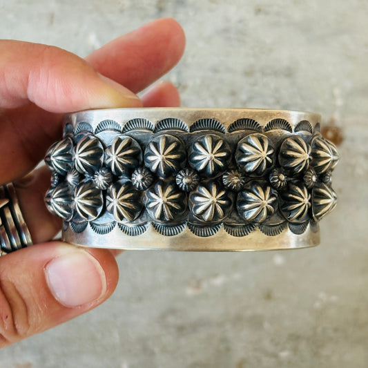Navajo Hemerson Brown Sterling Silver Starburst Stacker Cuff