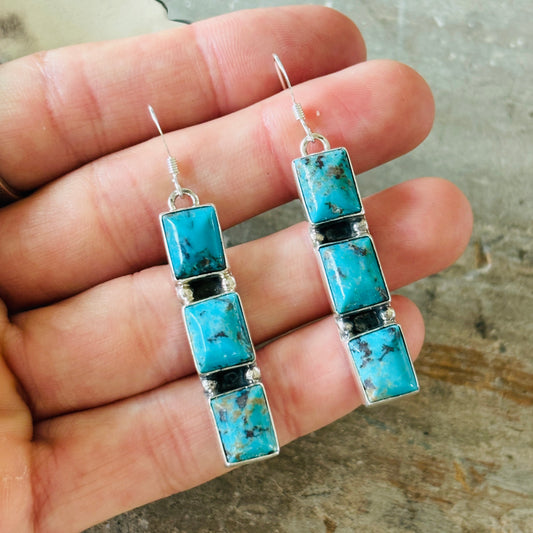Navajo Arlene Lewis Sterling Silver & Kingman Turquoise Earrings