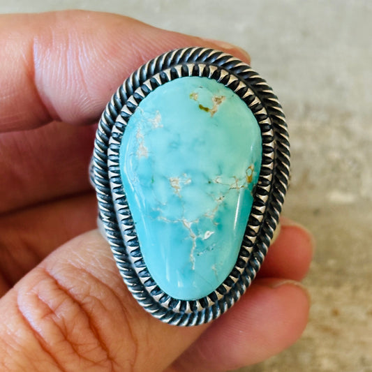 Navajo Floyd Parkhurst Sterling Silver & Carico Lake Turquoise Ring