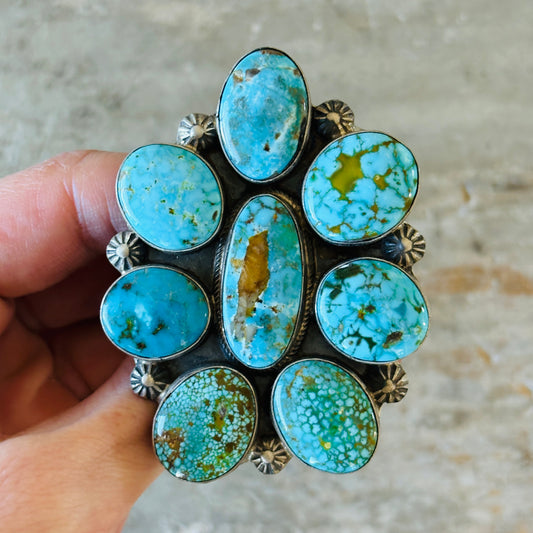 Navajo Kathleen Chavez Sterling Silver & Kingman Cluster Ring