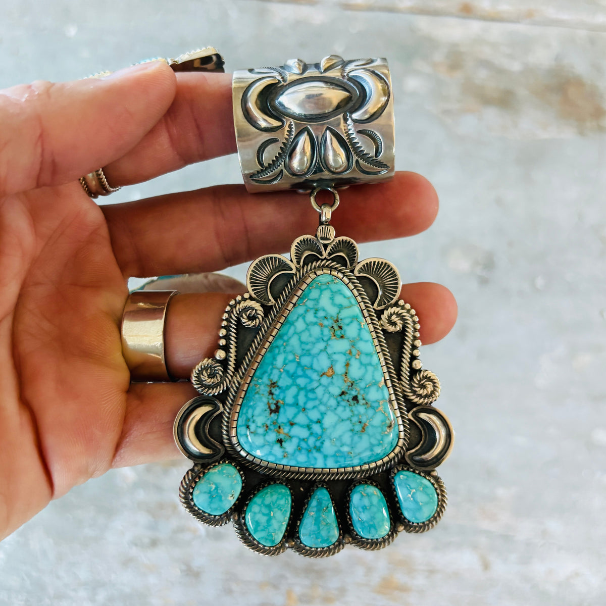 Navajo Kirk Smith Sterling Silver & Birds Eye Kingman Statement Pendant