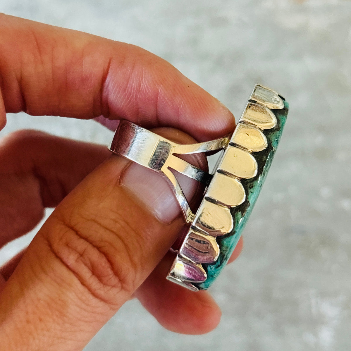 Navajo Ella Linkin Sterling Silver & Fox Turquoise Statement Ring