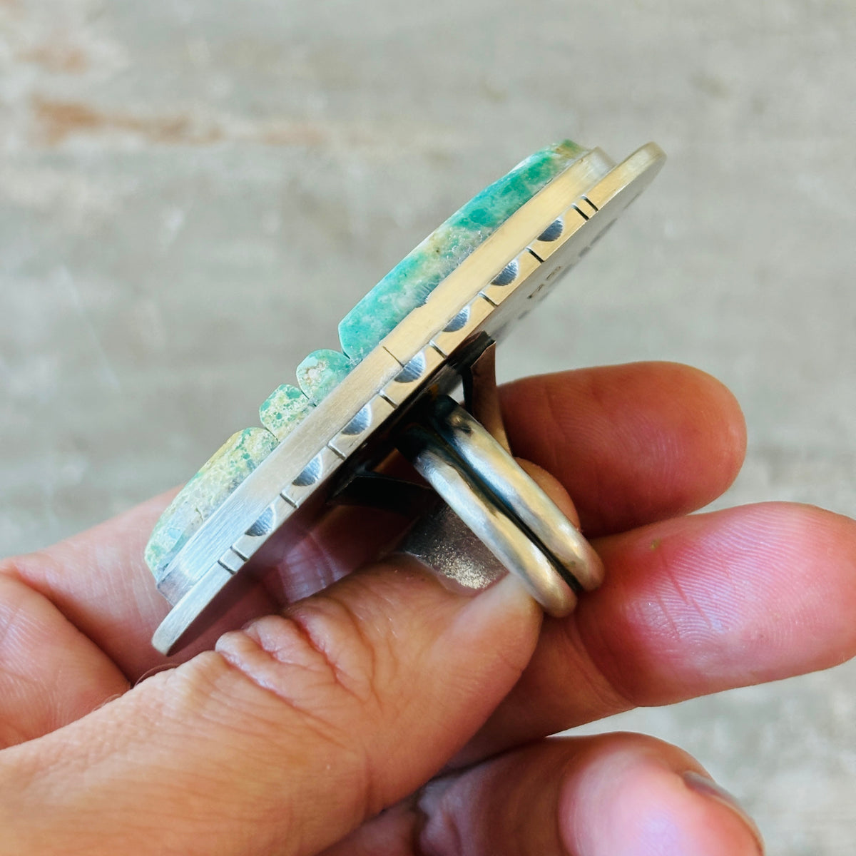 Navajo Walter Vandever Sterling Silver & Sonoran Turquoise Cobblestone Ring